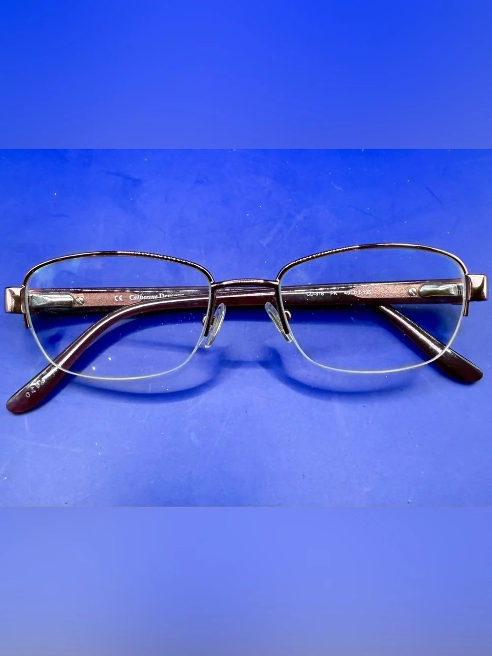 Catherine Deneuve CD-318 PK Eyeglasses Half Rim Purple Pink 49-17-135 Rhinestone